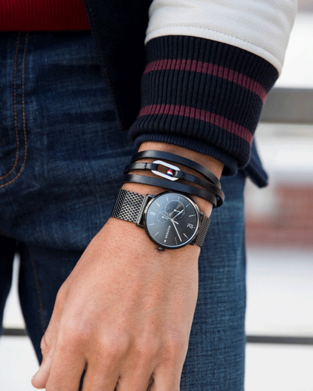 Tommy Hilfiger Brooklyn 1791507 watch with black dial and stainless steel mesh bracelet