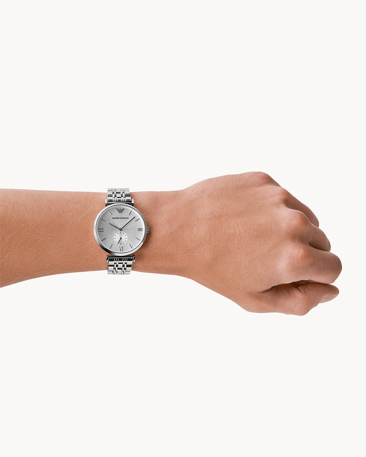 Emporio Armani AR1819 Classic men's watch with white dial and stainless steel case — case detail