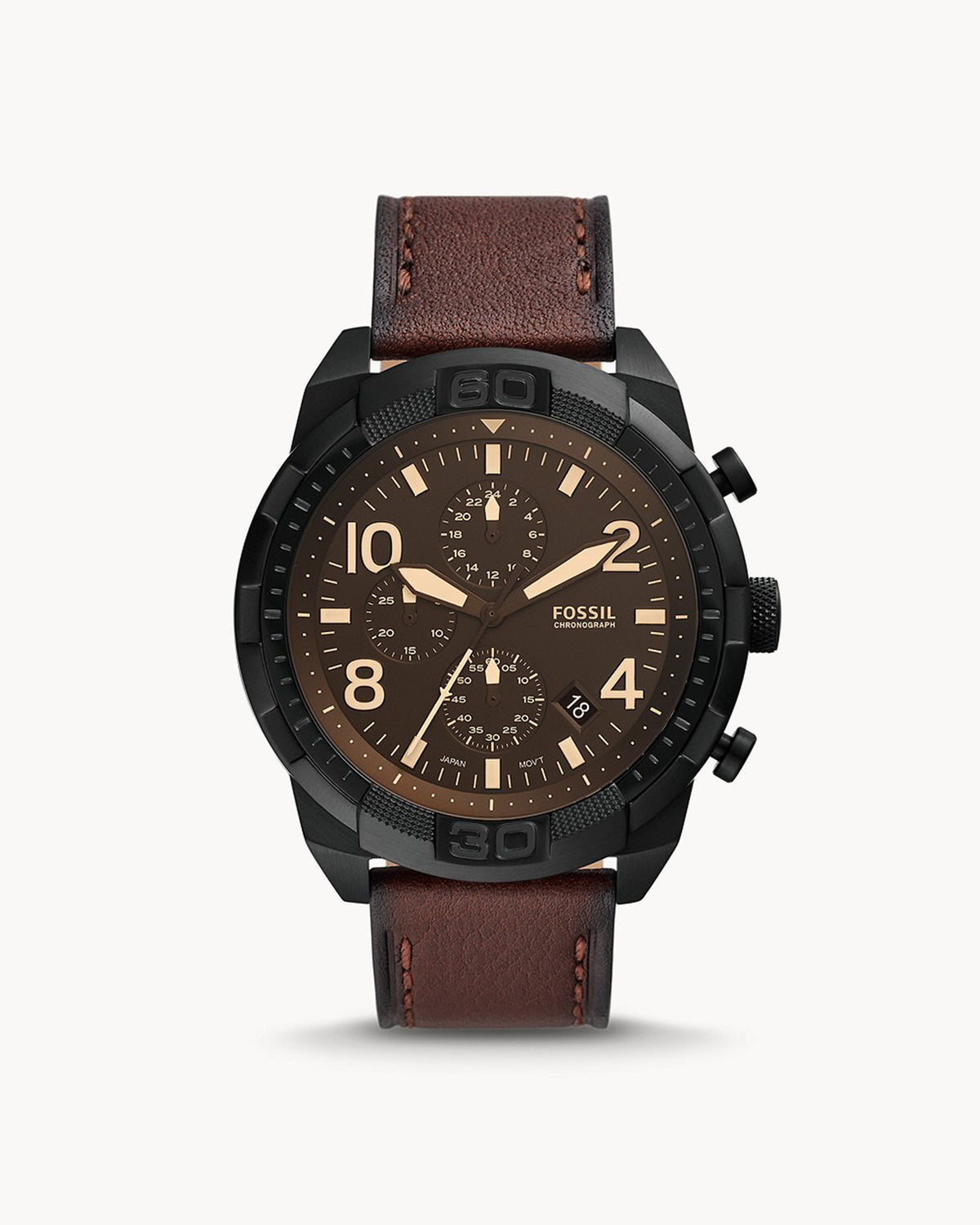 Fossil Bronson Chronograph FS5875 (50mm, Black, Dark Brown Eco Leather)