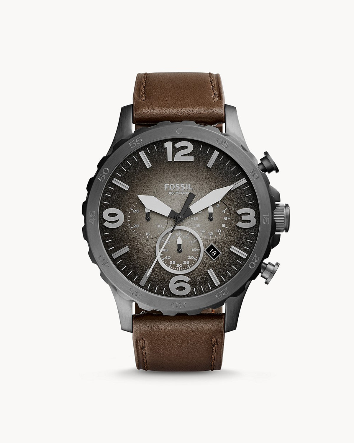 Fossil Nate Chronograph JR1424 (50mm, Gunmetal, Brown Leather)